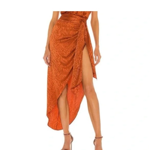 Ronny Kobo Kit Skirt Spice tiger-striped pattern side waist tie closure. Size XL